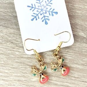 Gold tone Rudolph Enamel Boutique Christmas Earrings